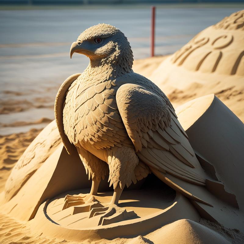 00029-4204278085-a (sandsculpturecd, sand_1.2) eagle, (solo_1.2), standing in sandbeach, full body,, no humans, high quality, masterpiece, realis.png